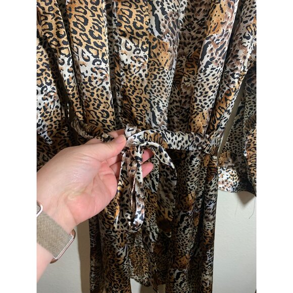 Vintage Satin Robe Bed of Roses Animal Print Y2K Sexy Lingerie Women's Size 1X - Picture 2 of 4